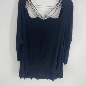 Meaneor Women's Black Cutout V Neck 3/4 Sleeve Blouse Size Large NWT